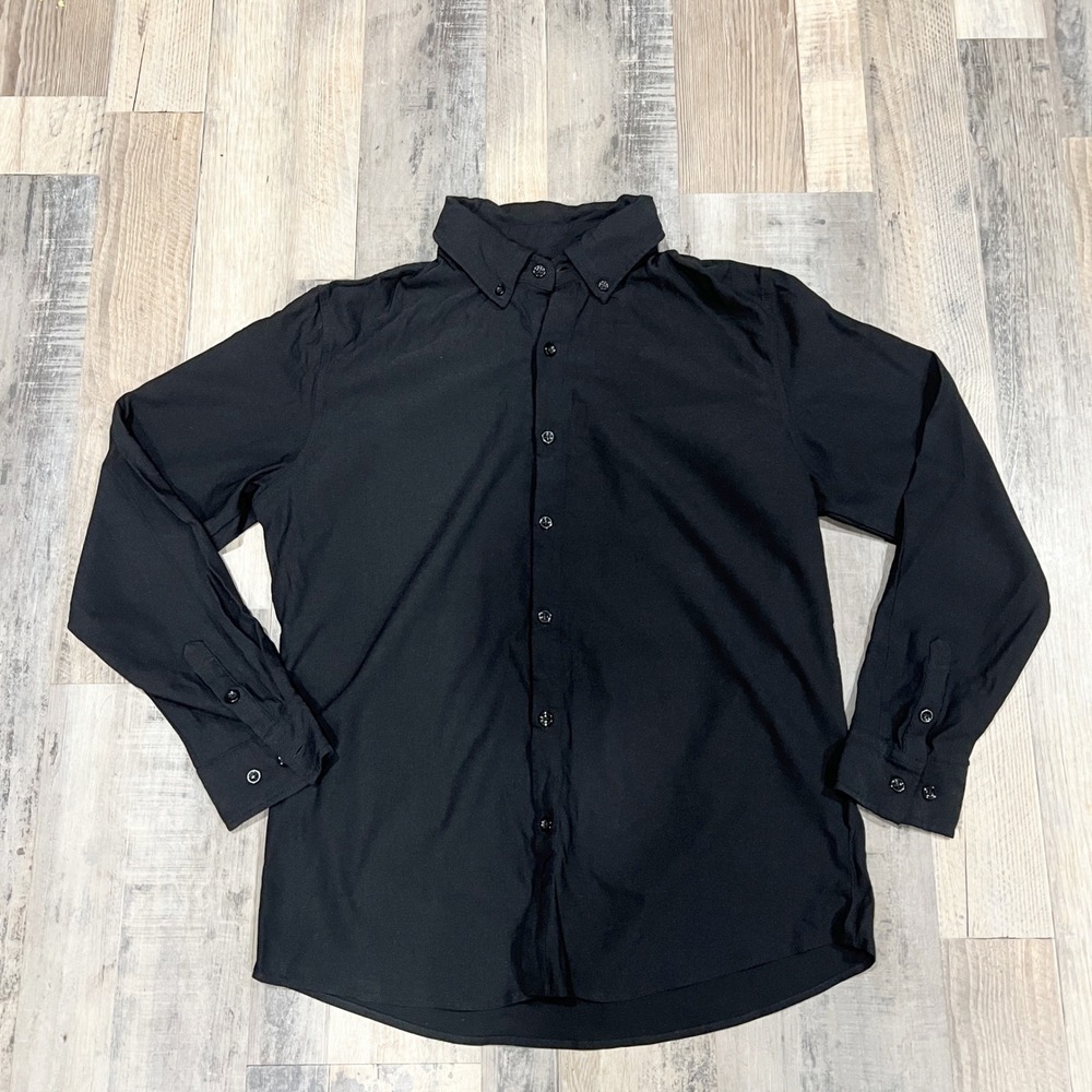 Mens Long Sleeve Button Down Shirt Black Solid Casual Dress Shirt Regular Fit